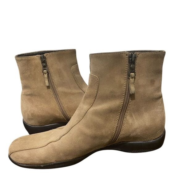 Prada Tan Suede Leather Side Zip Flat Ankle Boot Square Toe VTG Retro SZ 5.5 - 6 - Picture 6 of 14